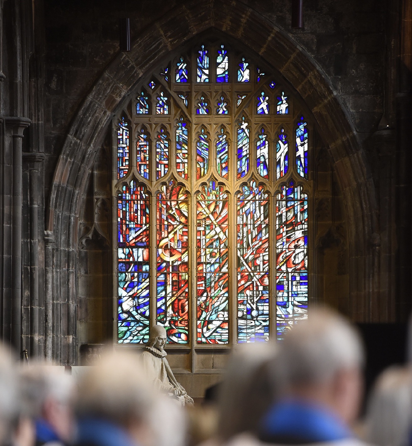 Manchester Cathedral window and interior detail